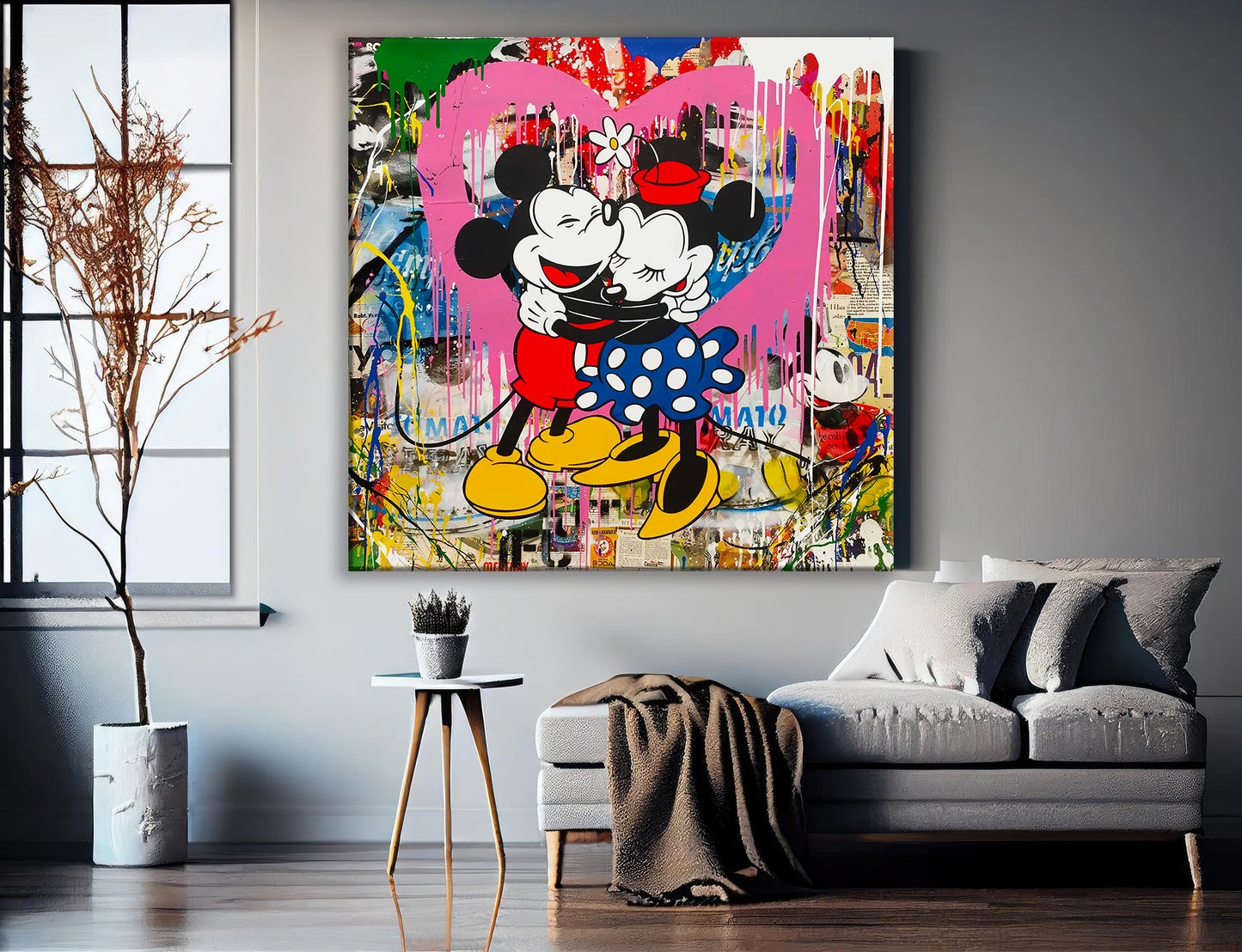 Banksy Graffiti Funny Mickey Mouse Canvas Art Print, Luxury Painting Fashion Prints Cartoon Birthday Christmas Gift Pictures Home Decor