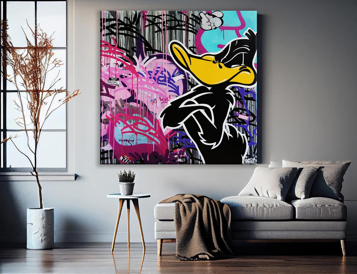 Daffy Duck Popart Painting Canvas Print, Luxury Painting Fashion Prints Dorlock Homes - 121