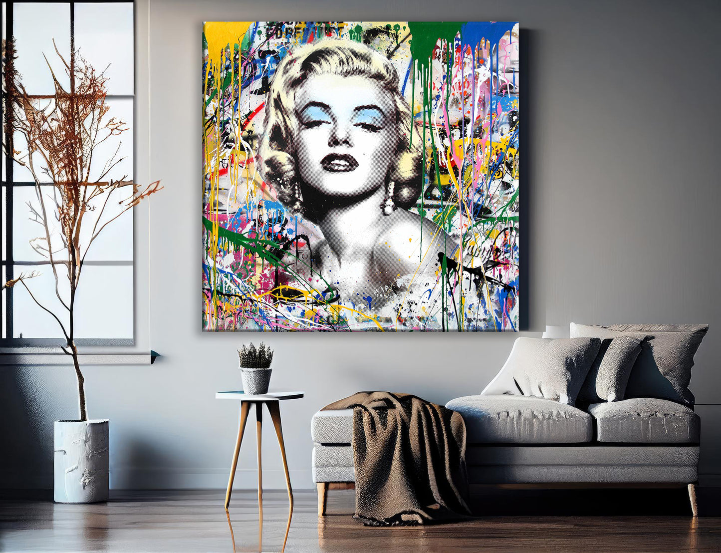 Banksy Square Marilyn Monroe Graffiti Pop Art Canvas, Banksy Style Pop Art - 89