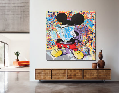 Mickey Mouse in the toilet Pop Art Canvas Print, Luxury Painting Fashion Prints - 106