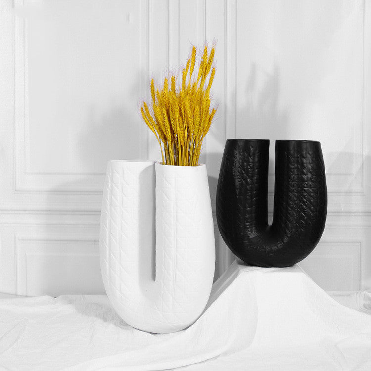 Black and White Ceramic vase set of Two, interior room Decor, Luxury Vase