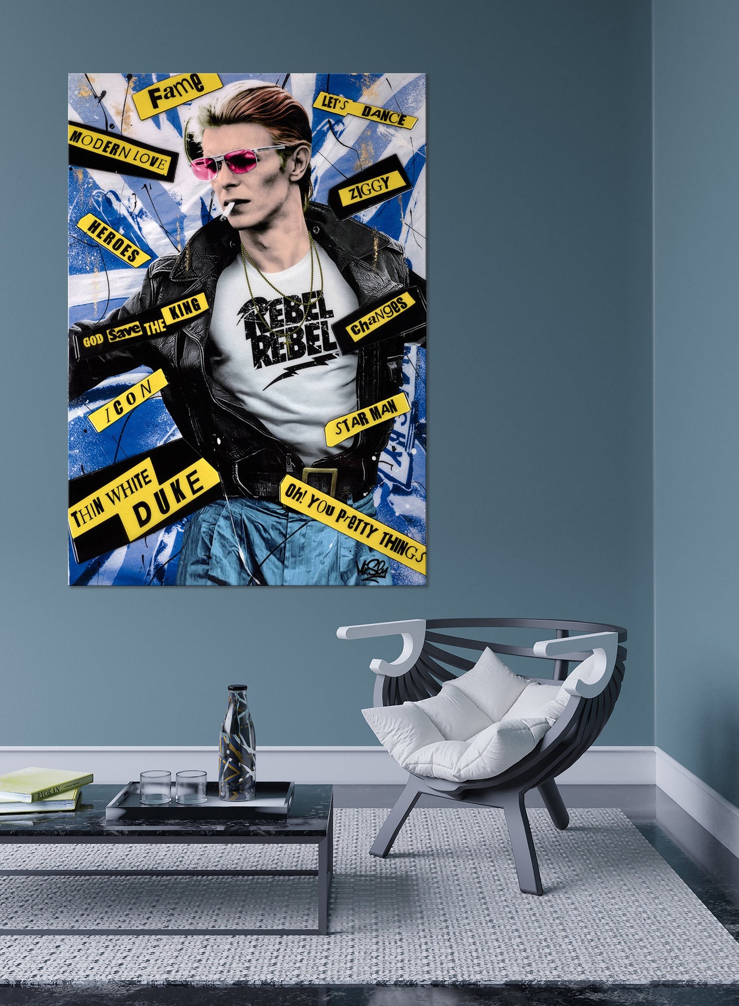 David Bowie Rebel Collage Canvas Wall Art, David Bowie Pop Art Decor - 243