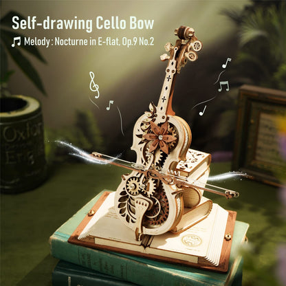 Magic Cello Mechanical Music Box Moveable Stem Funny Creative Toys For Child Girls 3D Wooden Puzzle