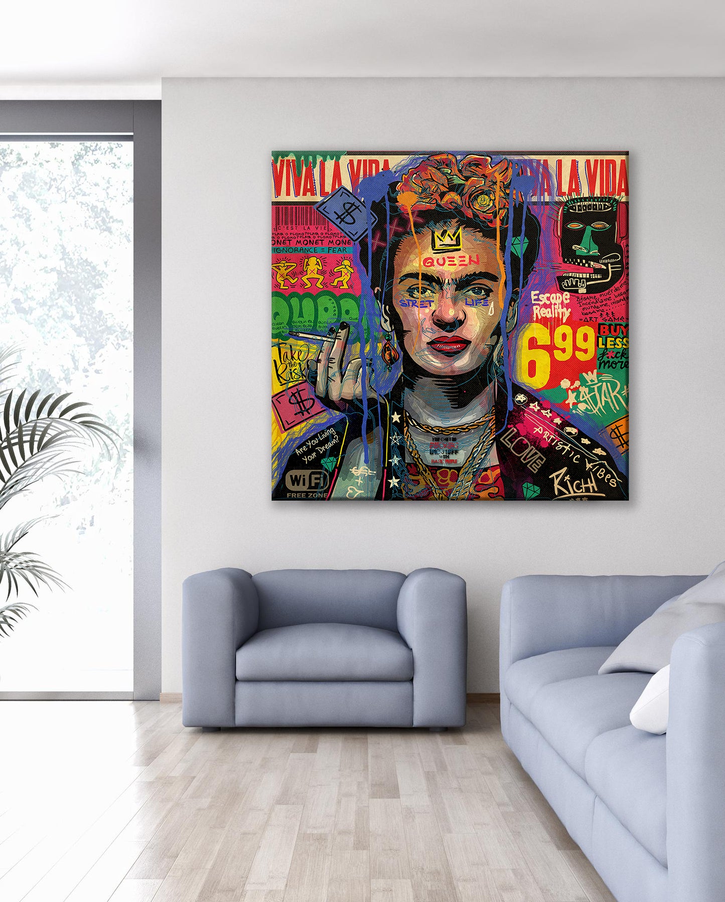 Banksy Graffiti Frida Kahlo Square Canvas Wall Art, Luxury Painting Fashion Prints, Frida Pop art - 53