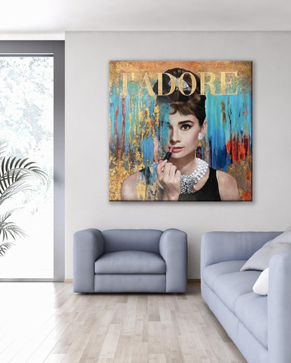 Audrey Hepburn - Makeup Pop Art Canvas Wall Art, Lips Graffiti Pop Art - 283