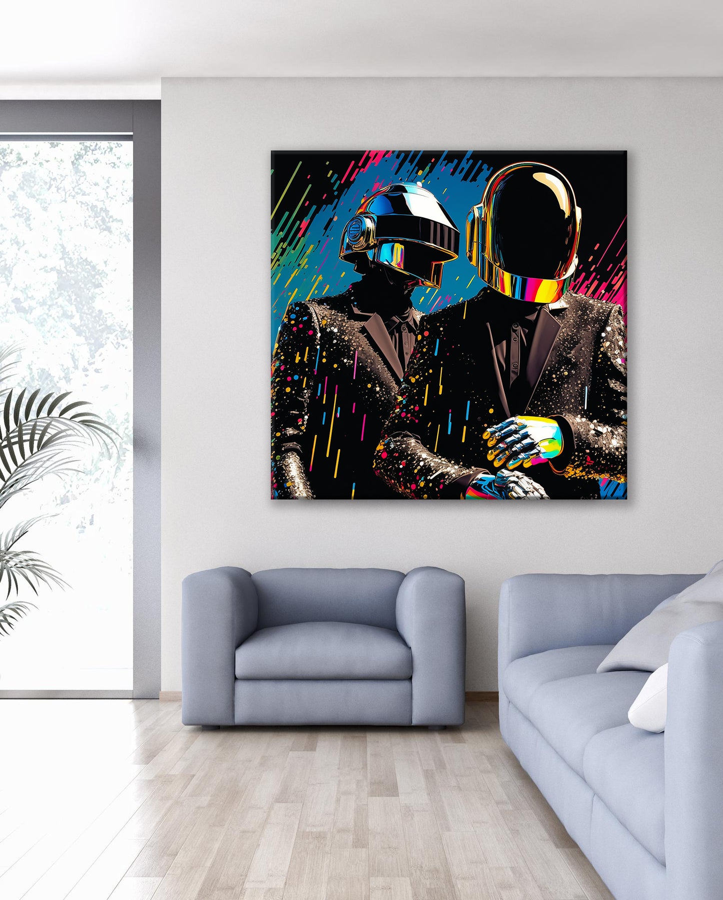 Daft Punk Oil Paint Canvas Print Graffiti Square Canvas Art, Banksy Art - 149