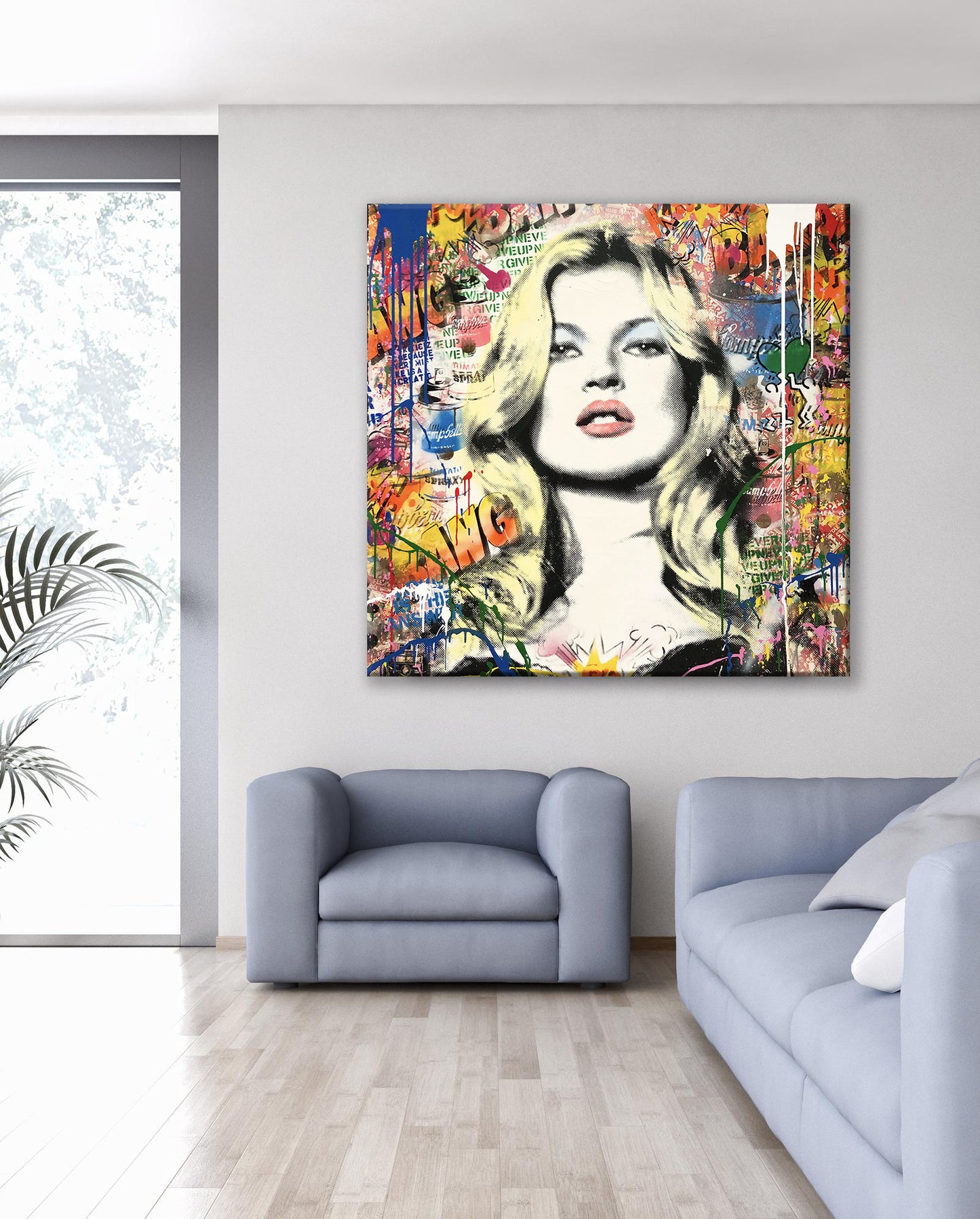 Kate Moss Pop Art Colorful Square Canvas Print, Banksy Art, Kate Moss Graffiti - 127