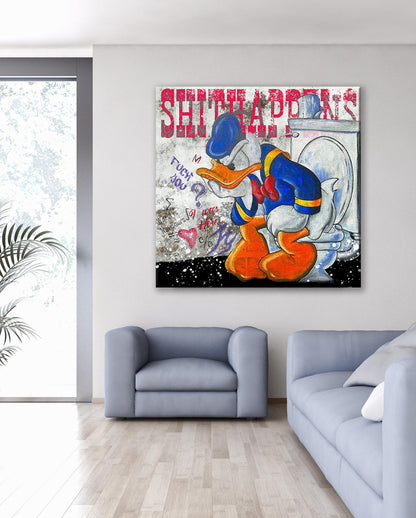 Shit Happens Mcduck Toilet Pop Art Canvas Wall Art, Scrooge McDuck Graffiti Art - 365