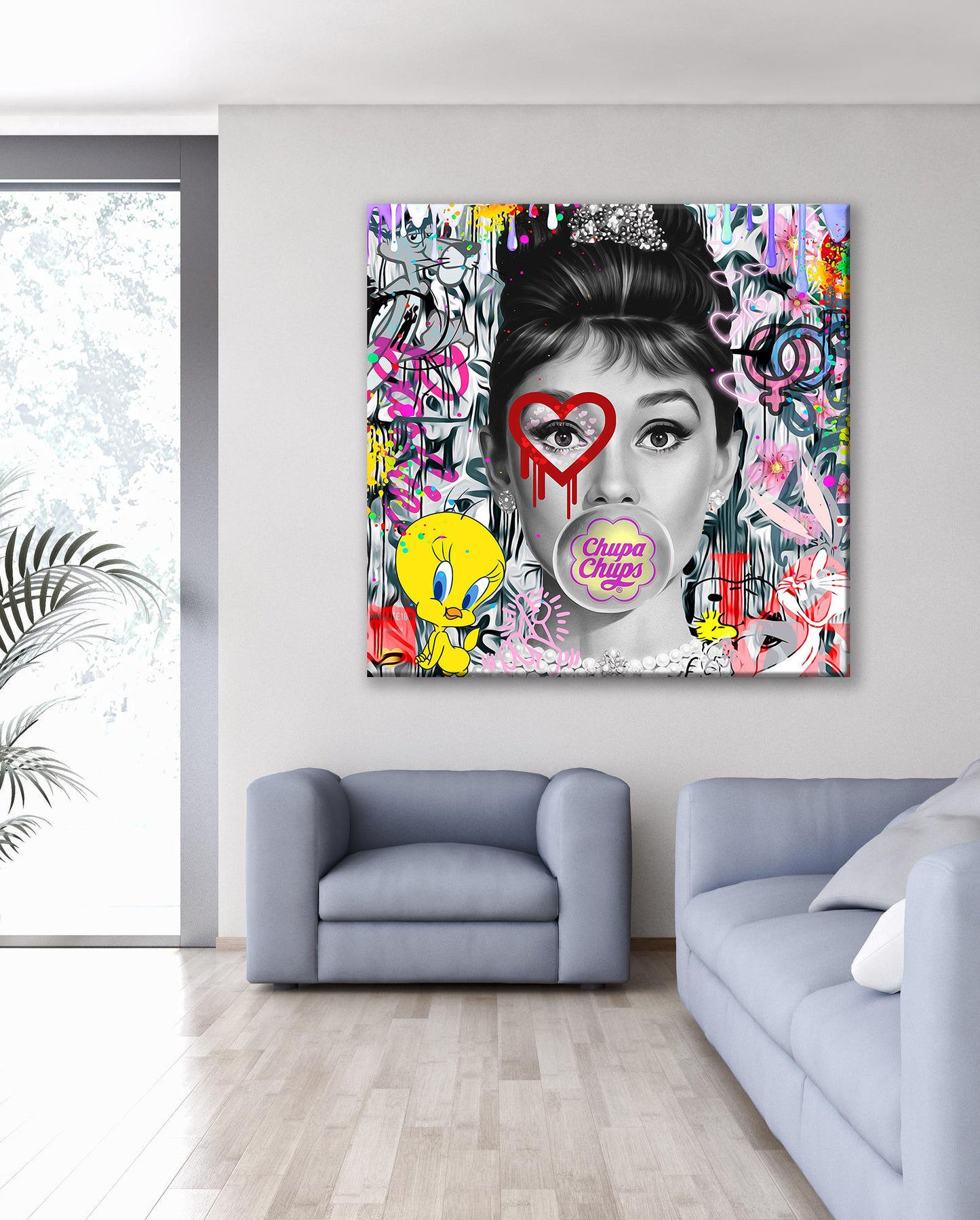 Audrey Hepburn - Chupa Chups Pop Art Canvas Wall Art, Lips Graffiti Pop Art - 286