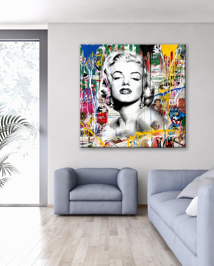 Banksy Marilyn Monroe And Capitan America Square Pop Art Canvas Print, Banksy Art - 125