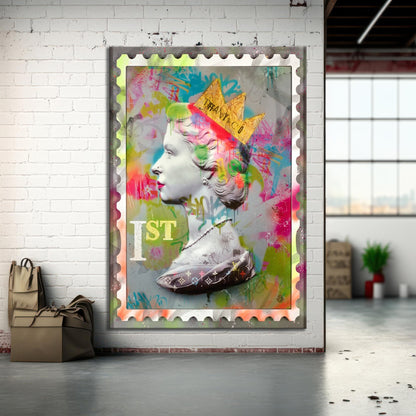 Queen Elizabeth - Pop Art Design Canvas Print, Banksy Canvas Wall Art - 305