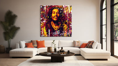 Bob Marley Abstract Painting Canvas Wall Art, Square Canvas Wall Art - 155