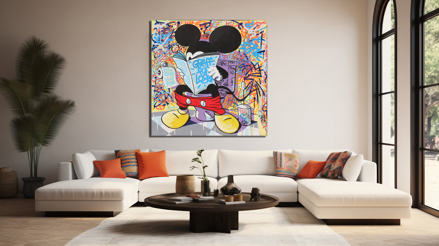 Mickey Mouse in the toilet Pop Art Canvas Print, Luxury Painting Fashion Prints - POP-106