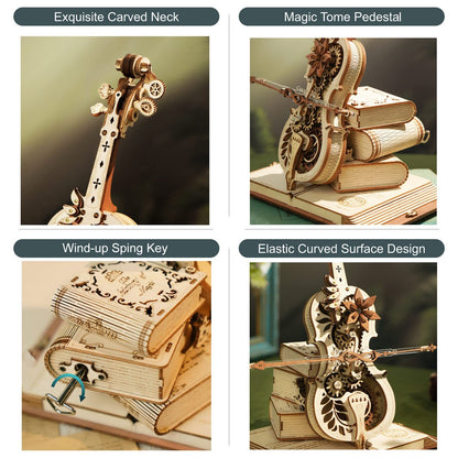 Magic Cello Mechanical Music Box Moveable Stem Funny Creative Toys For Child Girls 3D Wooden Puzzle