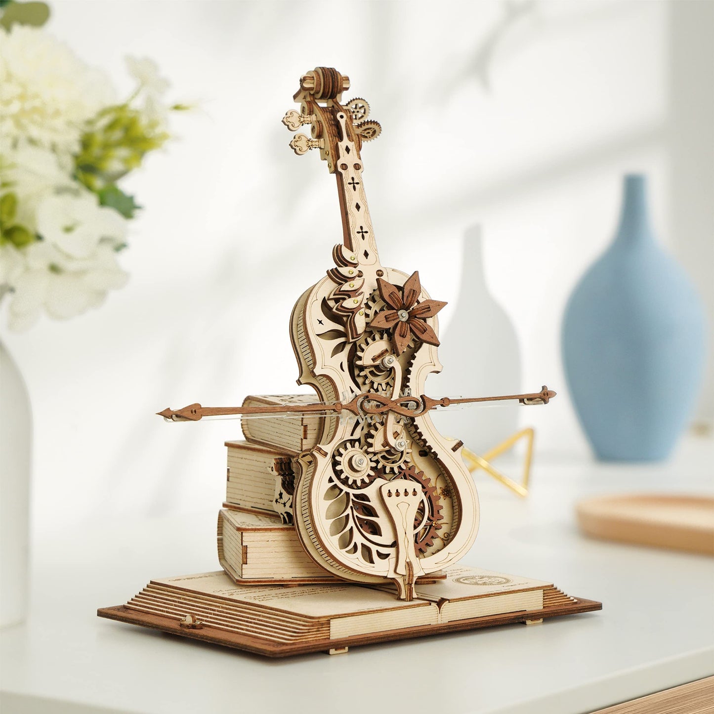 Magic Cello Mechanical Music Box Moveable Stem Funny Creative Toys For Child Girls 3D Wooden Puzzle