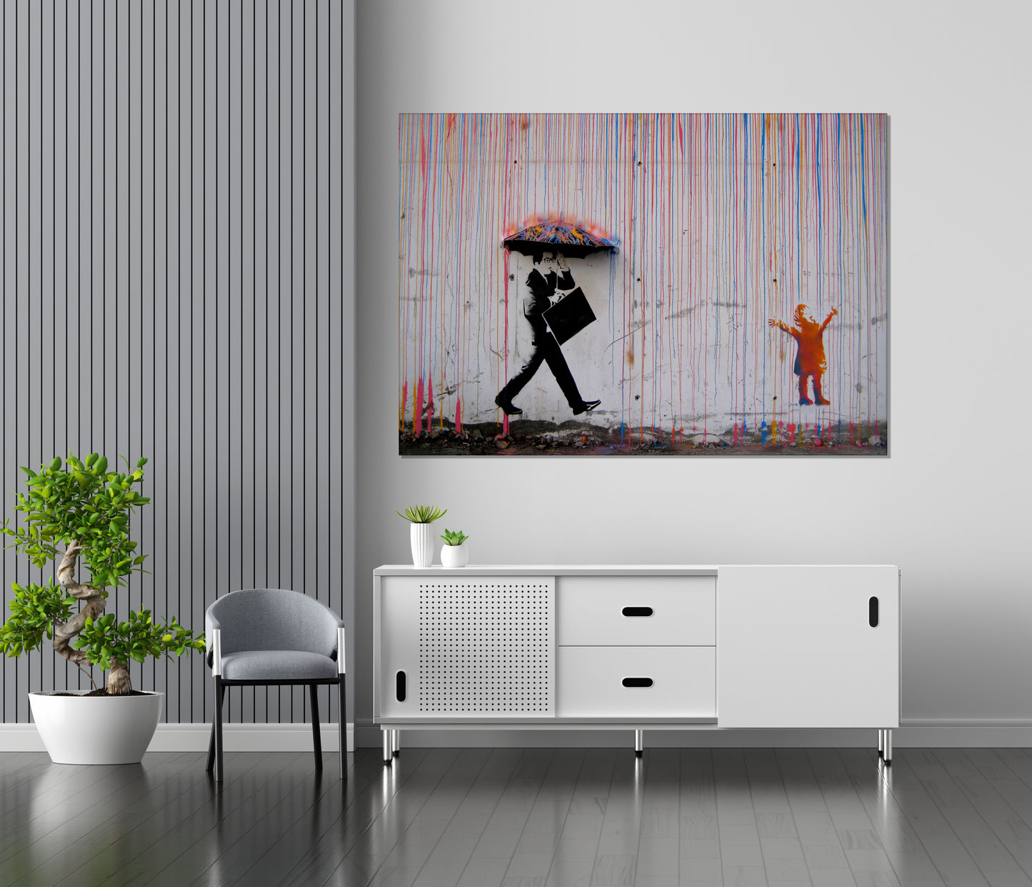 Banksy Color Rain Canvas, Banksy Style, Under The Rain Banksy, Banksy Rain Wall Decor - 186