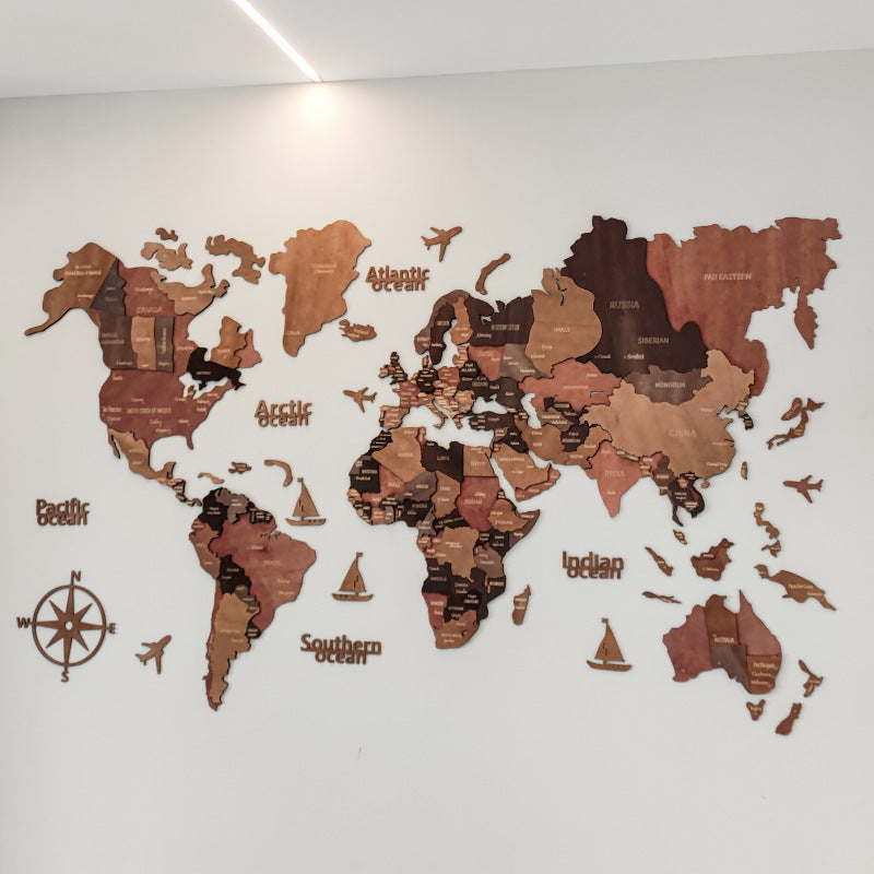 3D Wooden World Map Wall Art, Large Wall Decoration, Puzzle World Map