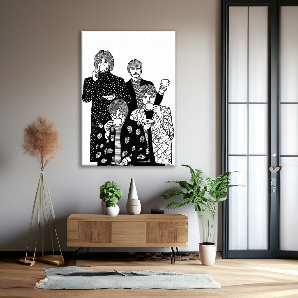 Beatles Line Drawing canvas Art , The Beatles Drinking Tea Print - PPL35