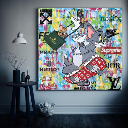 Tom & Jerry Popart Painting Canvas Print, Luxury Painting Fashion Prints - 120