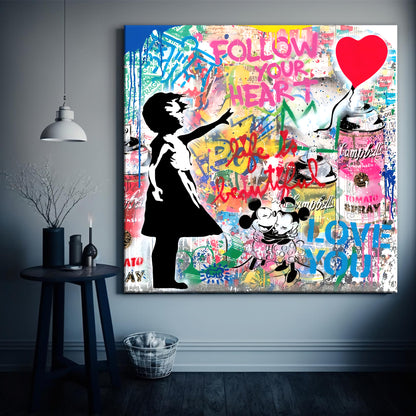 Banksy Graffiti Balloon Girl Canvas Wall Art, Luxury Painting Fashion Prints, Balloon girl Follow Your Heart