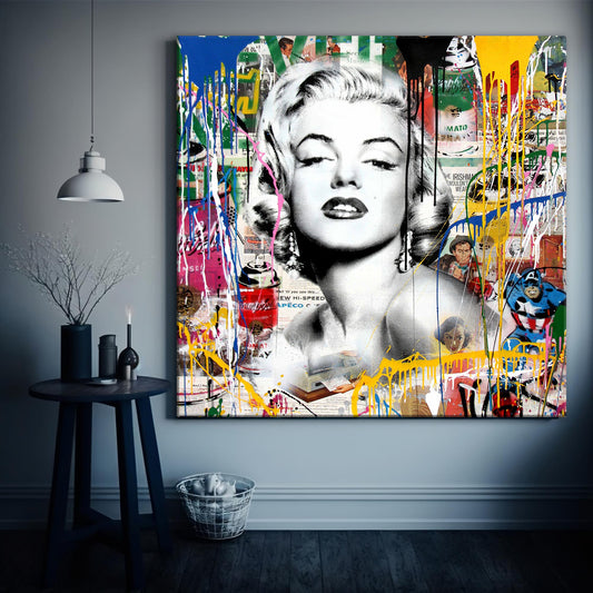 Banksy Marilyn Monroe And Capitan America Square Pop Art Canvas Print, Banksy Art - 125