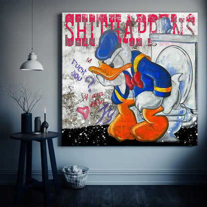 Shit Happens Mcduck Toilet Pop Art Canvas Wall Art, Scrooge McDuck Graffiti Art - 365