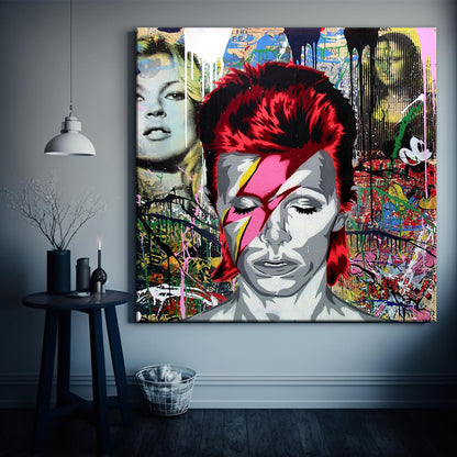 Banksy Graffiti David Bowie and Kate Moss Canvas Wall Art, Luxury Painting Fashion Prints - 128