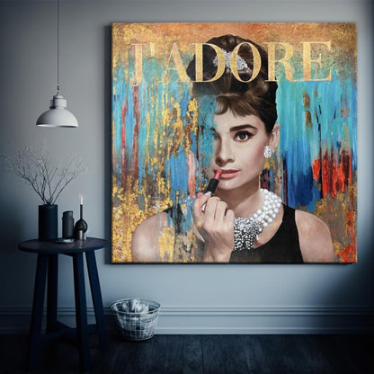 Audrey Hepburn - Makeup Pop Art Canvas Wall Art, Lips Graffiti Pop Art - 283