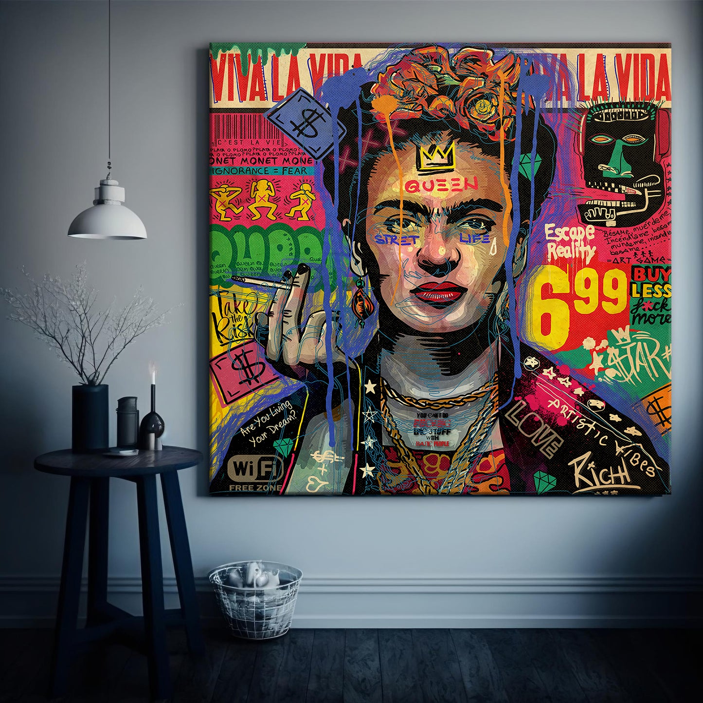 Banksy Graffiti Frida Kahlo Square Canvas Wall Art, Luxury Painting Fashion Prints, Frida Pop art - 53