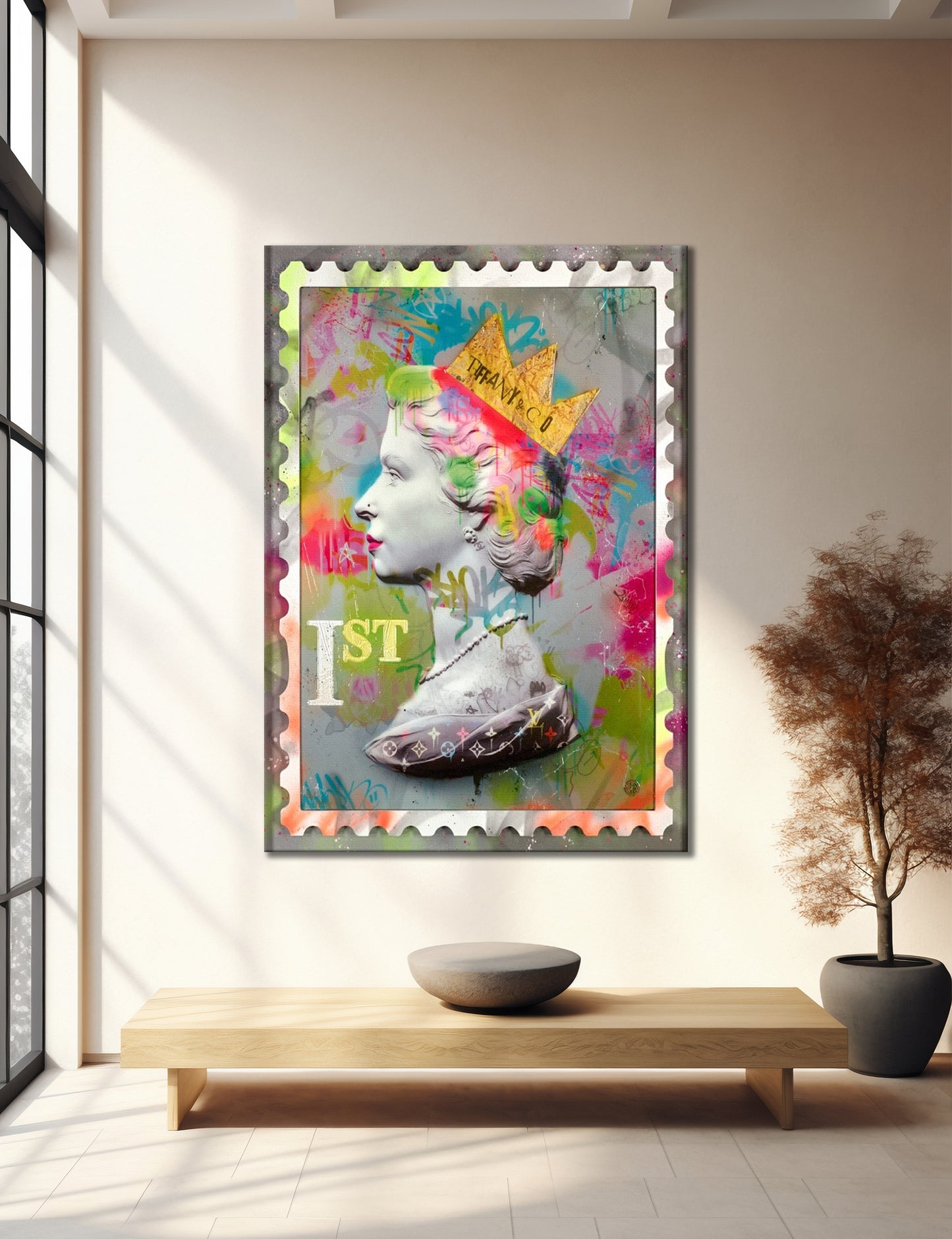 Queen Elizabeth - Pop Art Design Canvas Print, Banksy Canvas Wall Art - 305