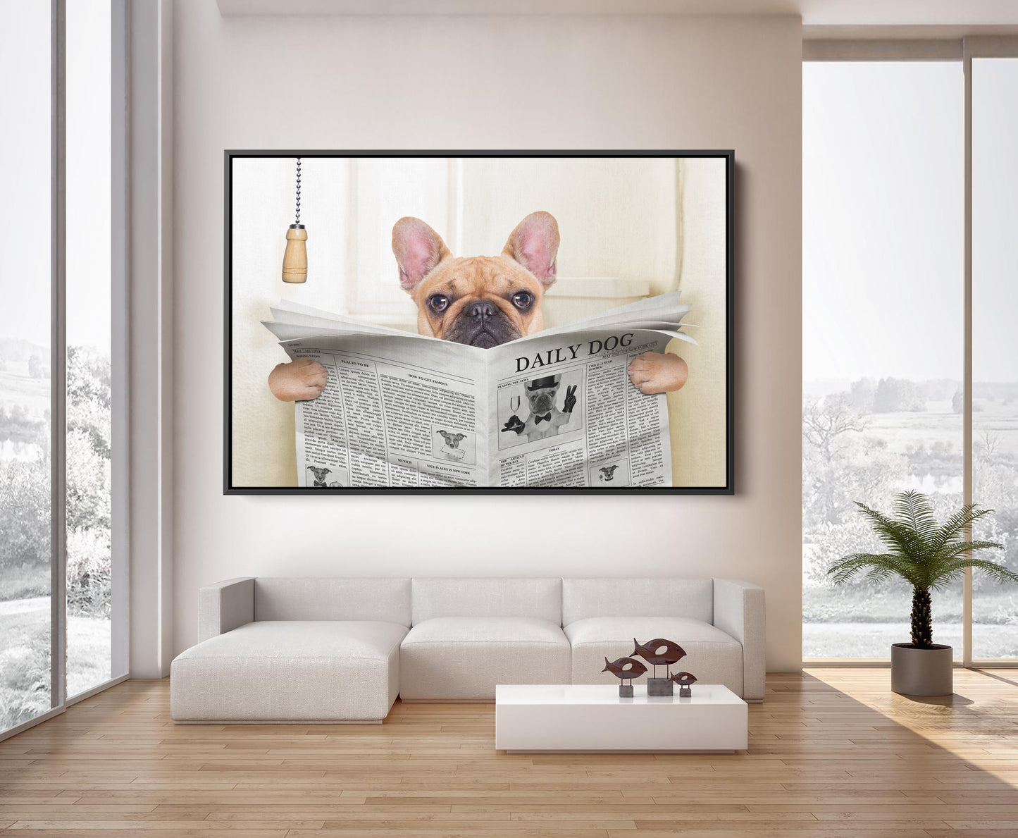 French Bulldog Newspaper Toilet FRAMED ART PRINT Artwork - PPL-117