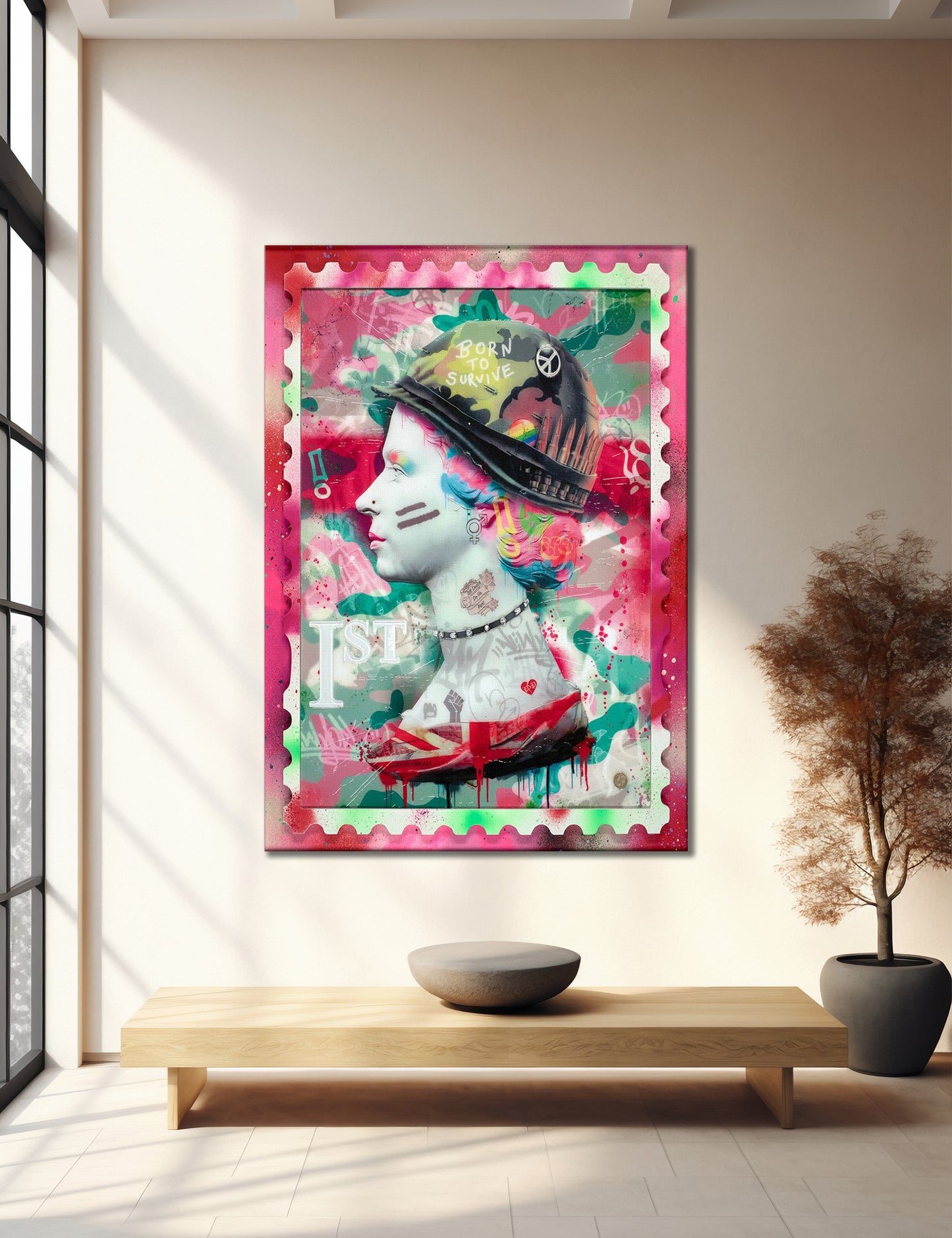 Queen Elizabeth - Ready To Fight Canvas Print, Banksy Canvas Wall Art - 306