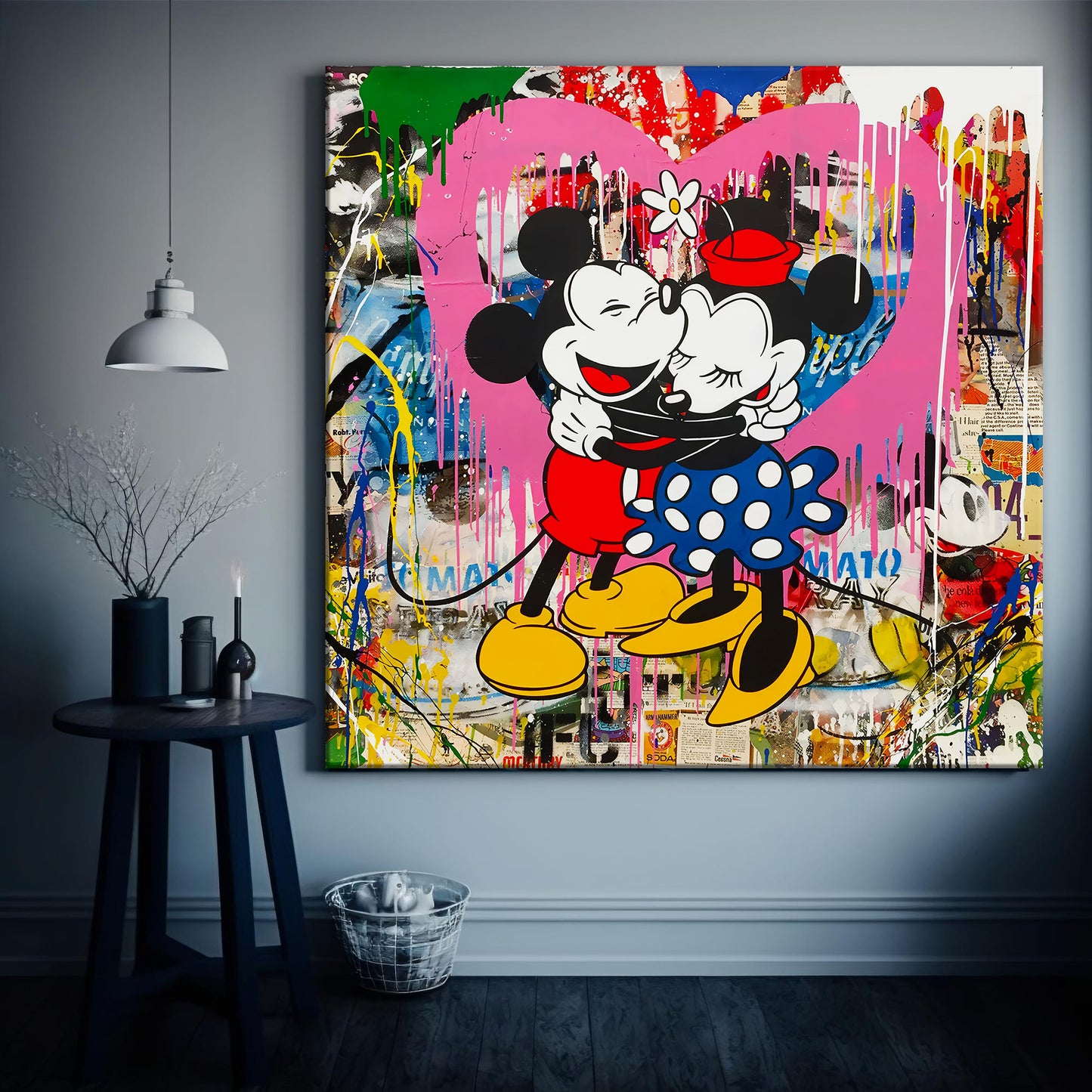 Banksy Graffiti Funny Mickey Mouse Canvas Art Print, Luxury Painting Fashion Prints Cartoon Birthday Christmas Gift Pictures Home Decor