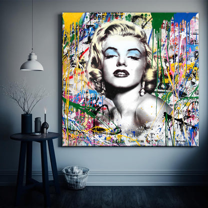 Banksy Square Marilyn Monroe Graffiti Pop Art Canvas, Banksy Style Pop Art - 89