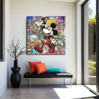 Old Mickey Mouse Pop Art Canvas Wall Art, Banksy  Style Pop Art, Mickey Mouse Street Graffiti - 101