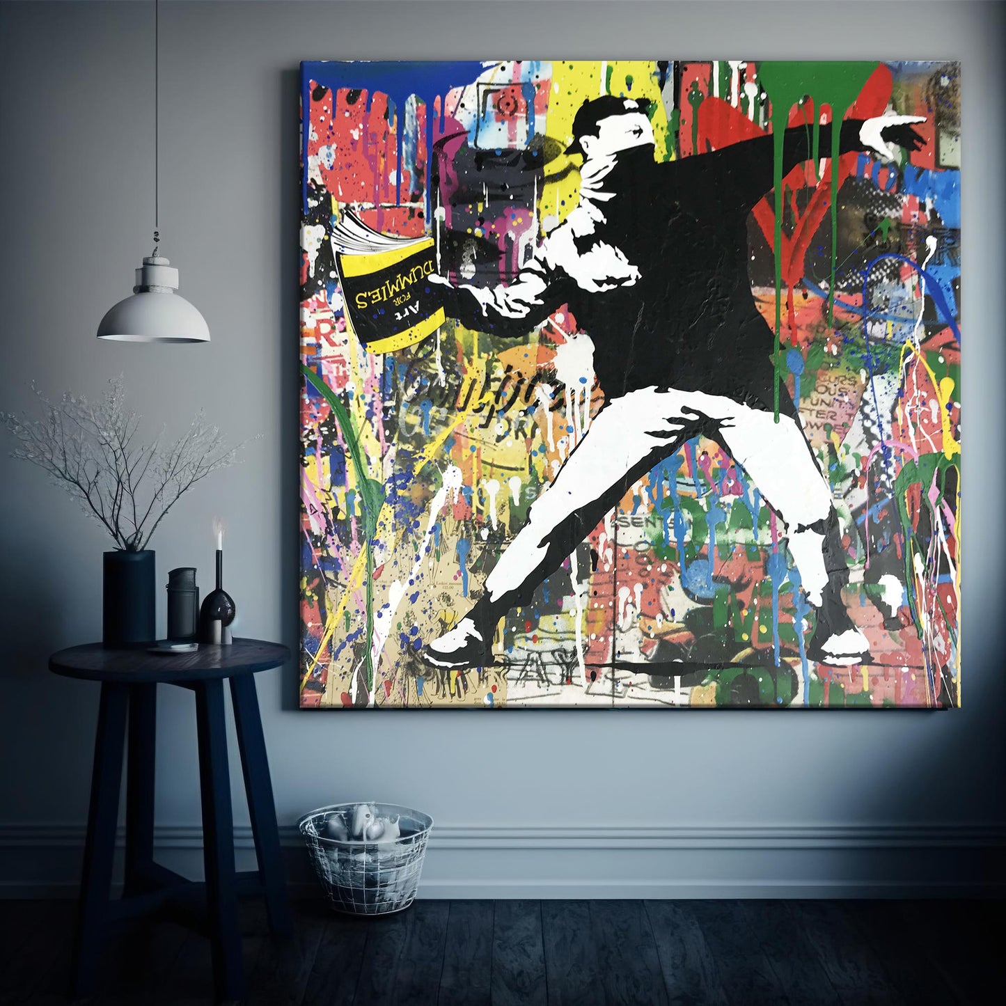 Banksy Thrower Pop Art Graffiti Square Canvas Art, Banksy Art, Thrower Graffiti - 129