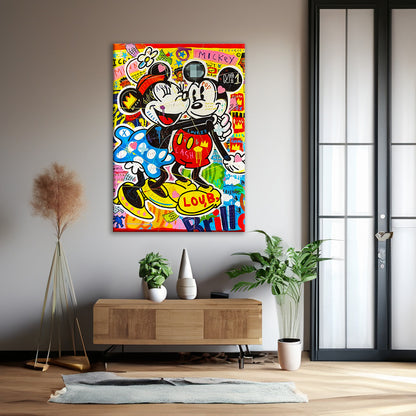 Mickey and Minnie Mouse Lovers Pop Art Oil Painting, Couple Wall Art Painting Gift - Pop 025