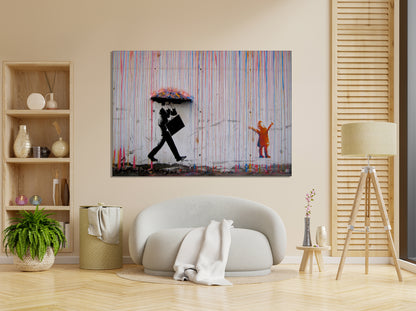 Banksy Color Rain Canvas, Banksy Style, Under The Rain Banksy, Banksy Rain Wall Decor - 186