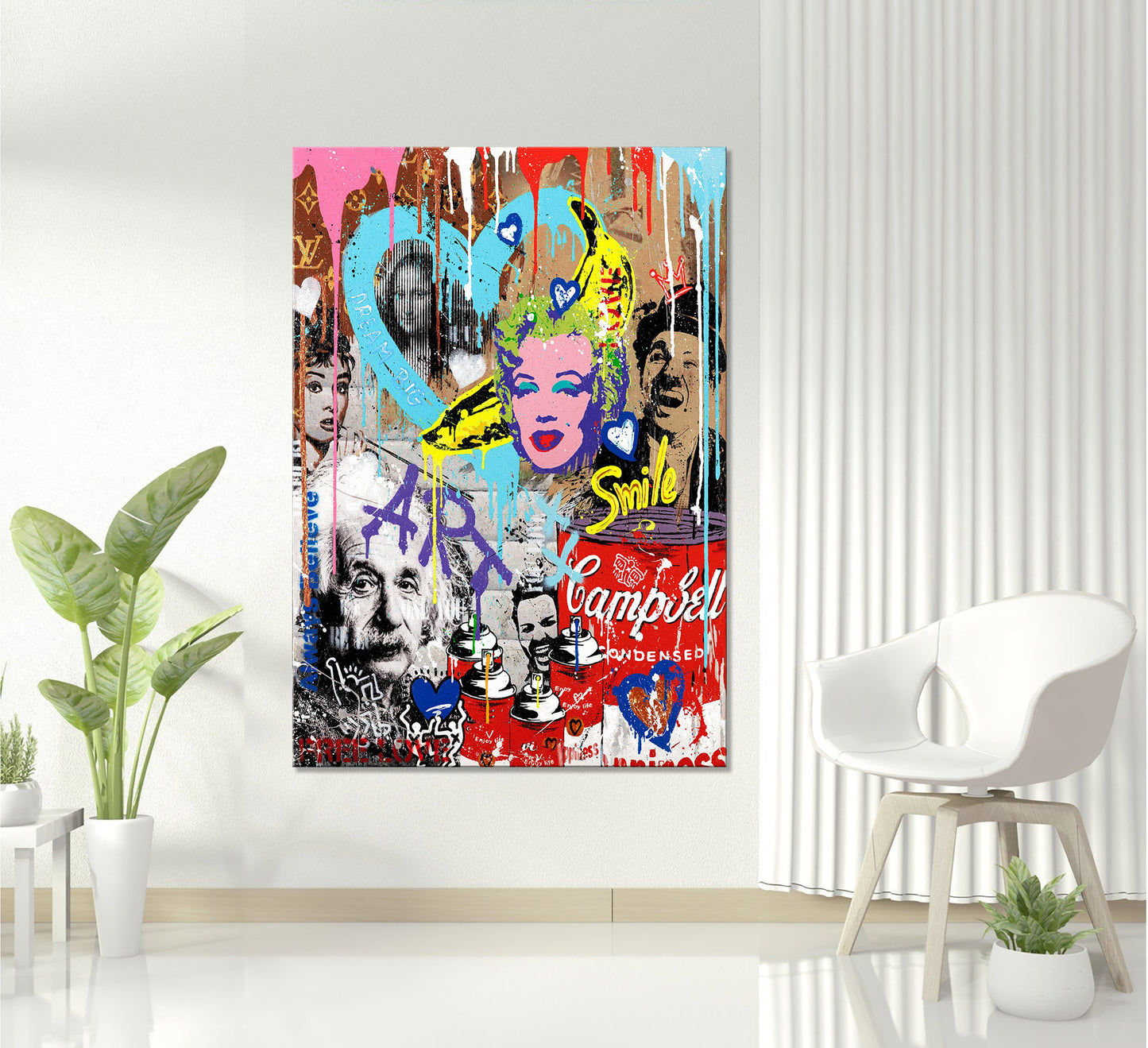 Einstein Banana Pop Art Canvas Wall Art, Einstein Graffiti Pop Art - 245