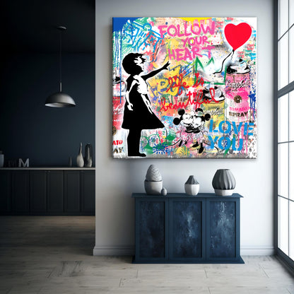 Banksy Graffiti Balloon Girl Canvas Wall Art, Luxury Painting Fashion Prints, Balloon girl Follow Your Heart