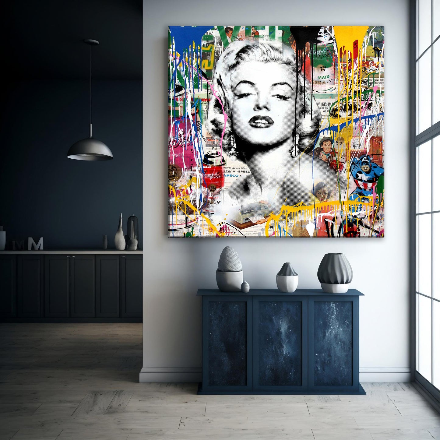 Banksy Marilyn Monroe And Capitan America Square Pop Art Canvas Print, Banksy Art - 125