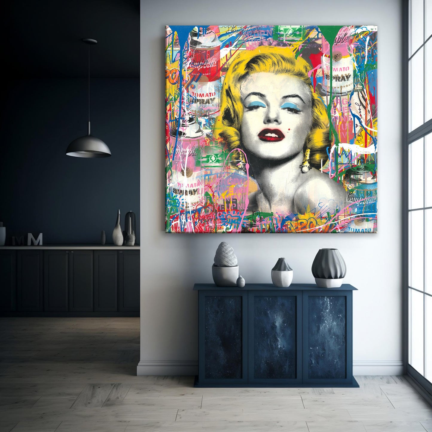 Marilyn Monroe Square Pop Art Canvas Print, Banksy Art, Marilyn Monroe Graffiti - 124