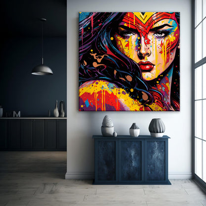 Wonder Woman Oil Paint Canvas Print Graffiti Square Canvas Art - 150