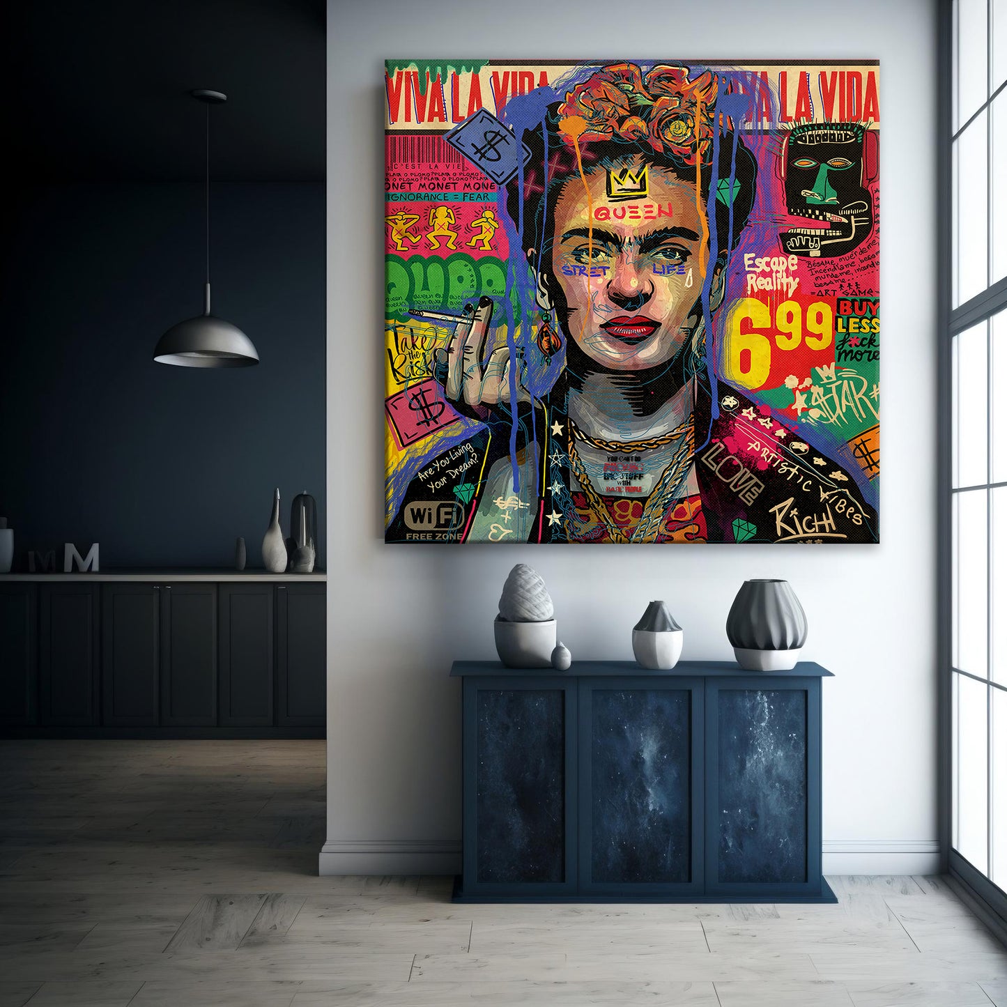 Banksy Graffiti Frida Kahlo Square Canvas Wall Art, Luxury Painting Fashion Prints, Frida Pop art - 53