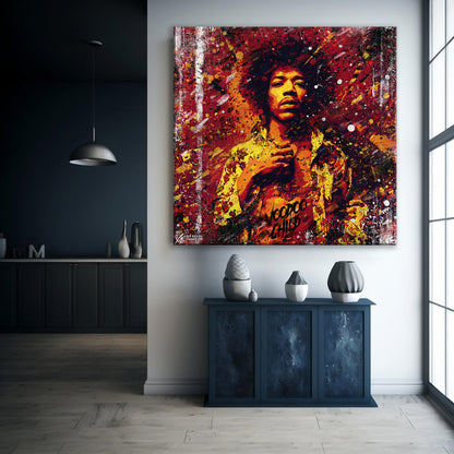 Jimi Hendrix Abstract Painting Canvas Wall Art, Square Canvas Wall Art - 159