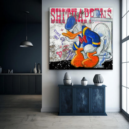 Shit Happens Mcduck Toilet Pop Art Canvas Wall Art, Scrooge McDuck Graffiti Art - 365