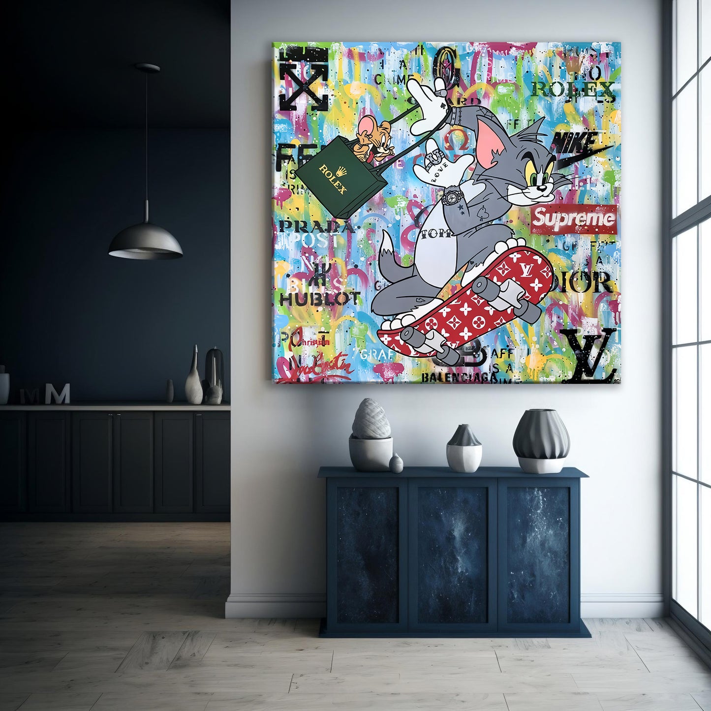 Tom & Jerry Popart Painting Canvas Print, Luxury Painting Fashion Prints - 120