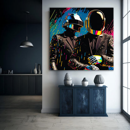 Daft Punk Oil Paint Canvas Print Graffiti Square Canvas Art, Banksy Art - 149