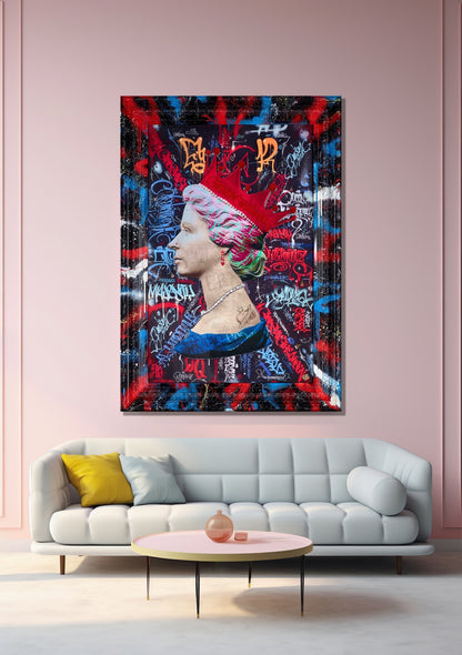 Queen Elizabeth Abstract Graffiti Pop Art Canvas Print, Banksy Canvas Wall Art - 304