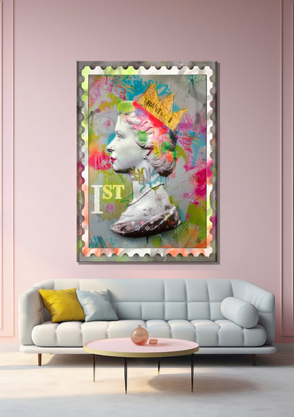 Queen Elizabeth - Pop Art Design Canvas Print, Banksy Canvas Wall Art - 305